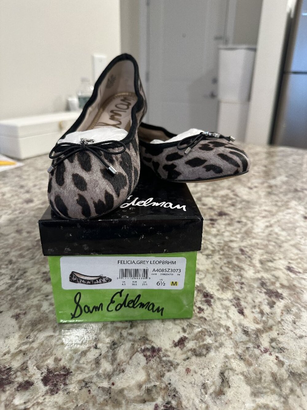 Sam Edelman Felicia Grey Leopard Baller Flats-New In Box!